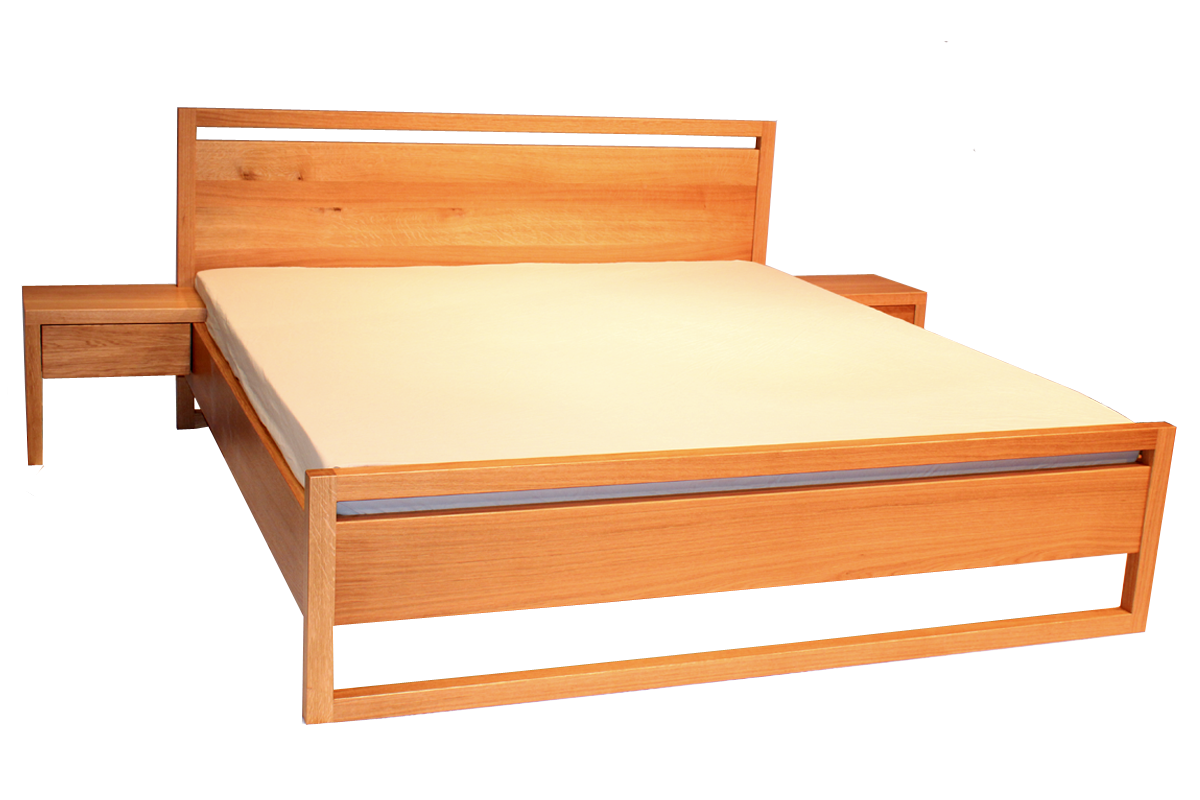 Poctivá, masivní postel s odlehčeným rámem z dubových hranolů. Patentované spojovací kování Zipbolt zaručuje stabilitu. Šířka matrace 180 cm.